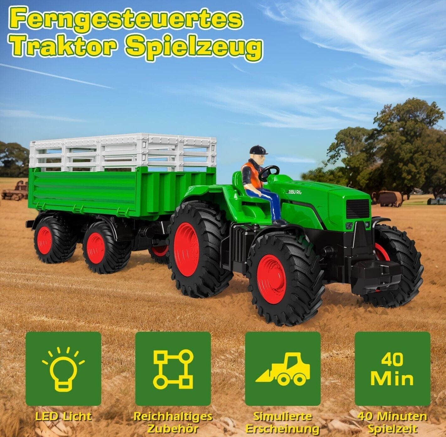 RC Traktor Spielzeug 2.4 GHz Ferngesteuerter Traktor Ferngesteuert Kuh, Schaf un