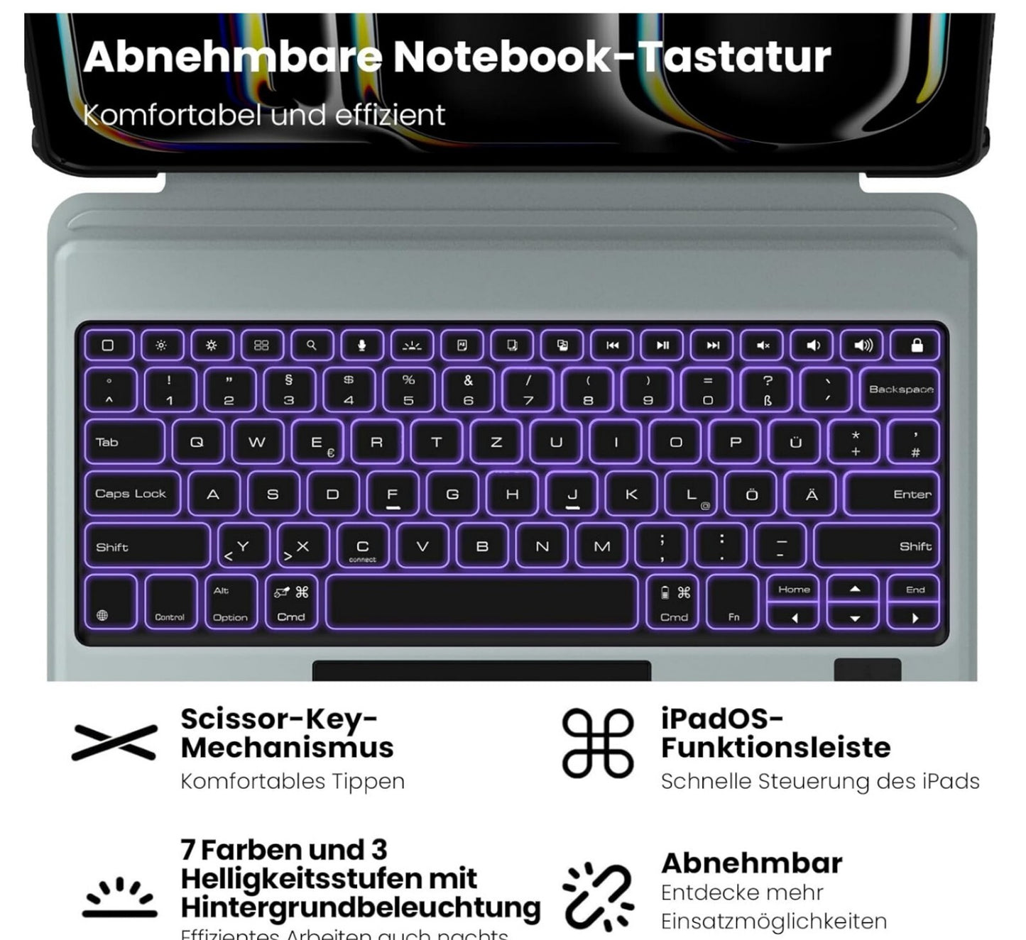 Für iPad Pro 13 Zoll (M4, 2024) Hülle mit Tastatur Trackpad 7-Farben