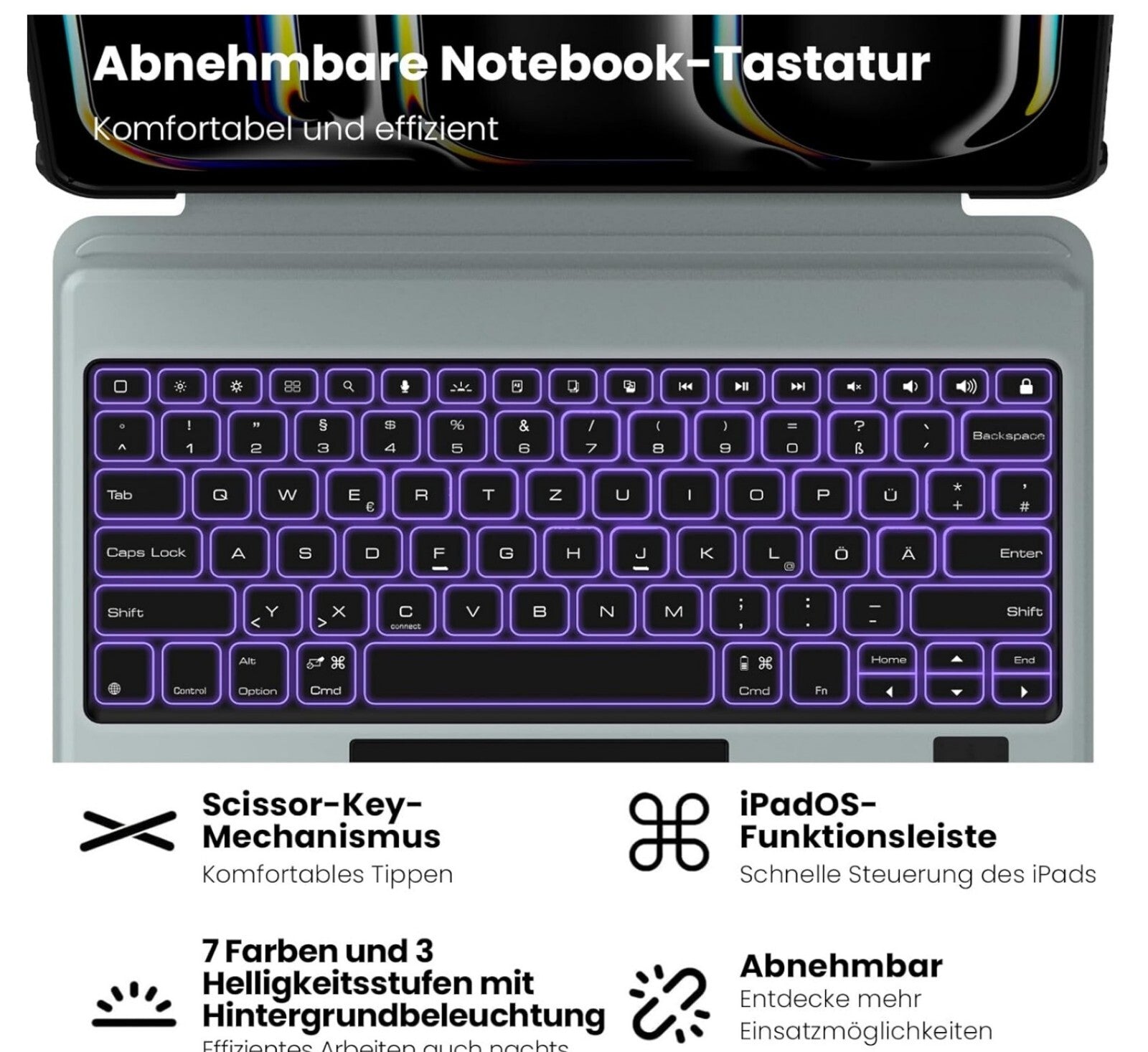 Für iPad Pro 13 Zoll (M4, 2024) Hülle mit Tastatur Trackpad 7-Farben