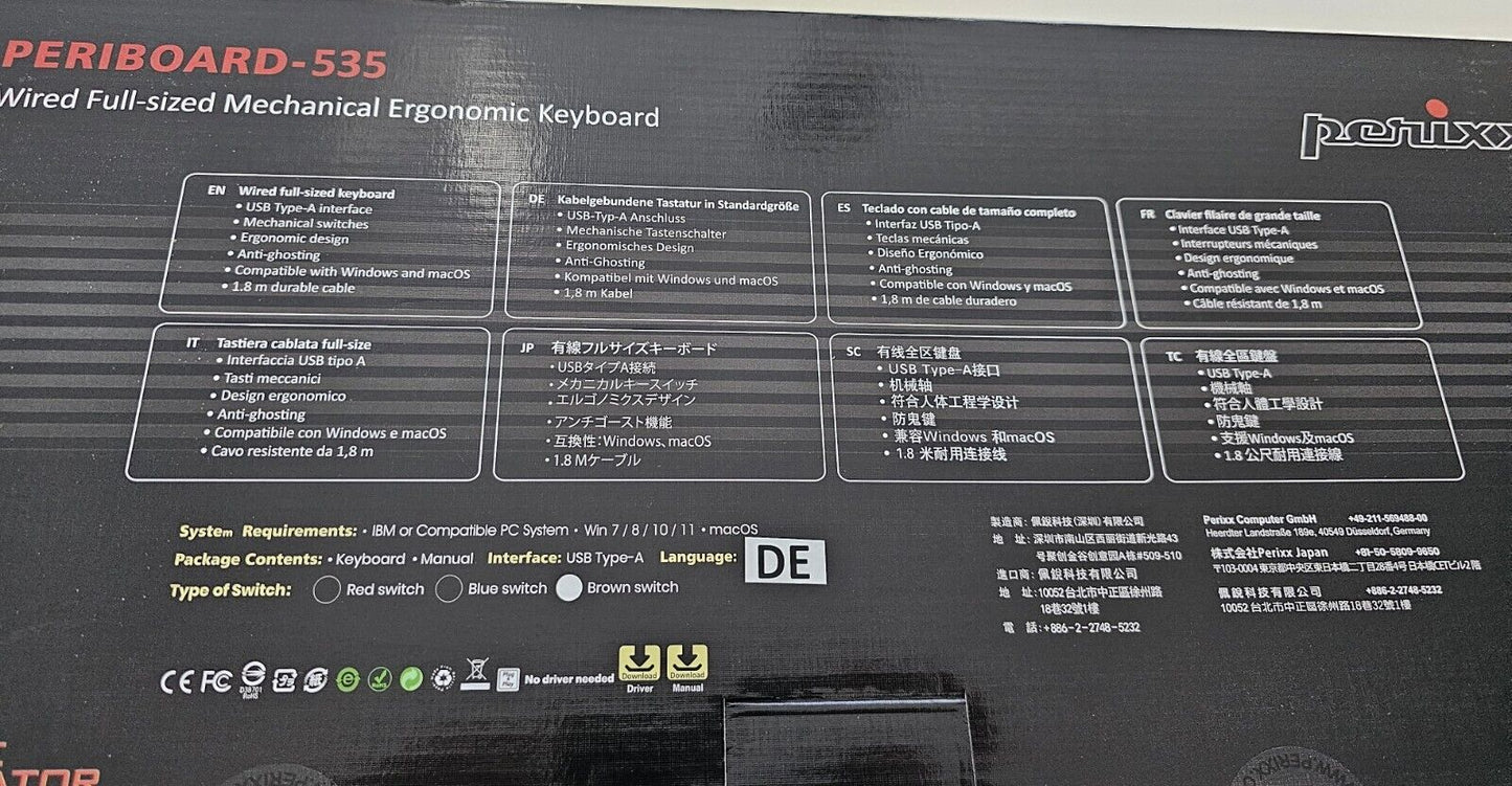 535BR Kabelgebundene ergonomische mechanische Tastatur – Flache Tasten