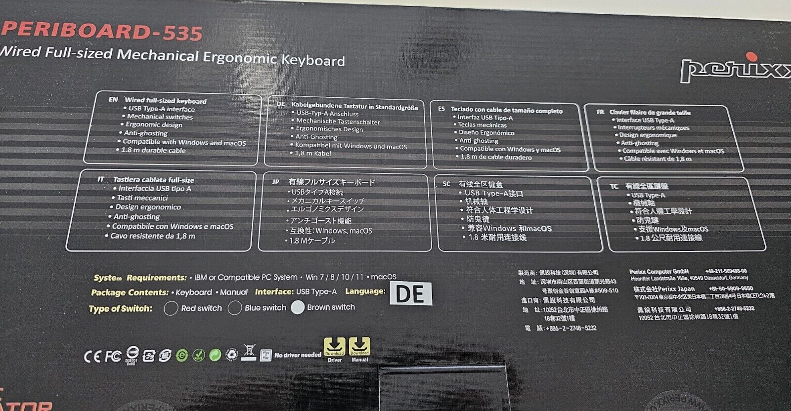 535BR Kabelgebundene ergonomische mechanische Tastatur – Flache Tasten