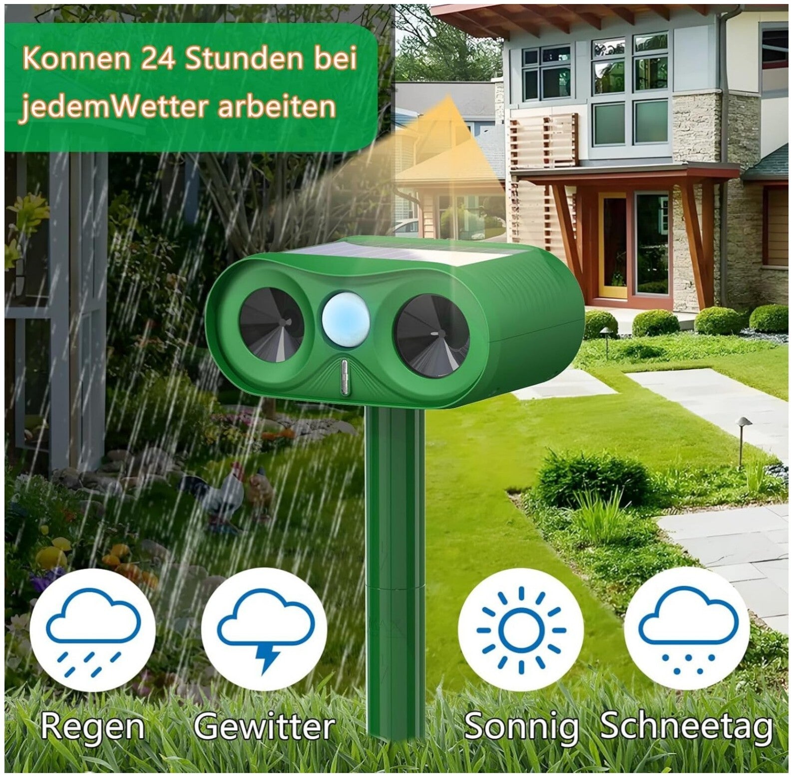 2x Katzenschreck Ultraschall Solar PIR-Sensor 230m² Tierschreck Abwehr
