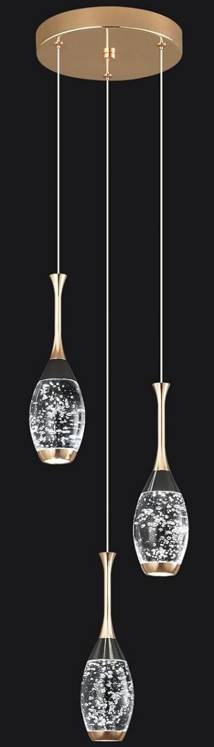 Schwarz-Gold 3-Flammig LED Kristall Pendelleuchte