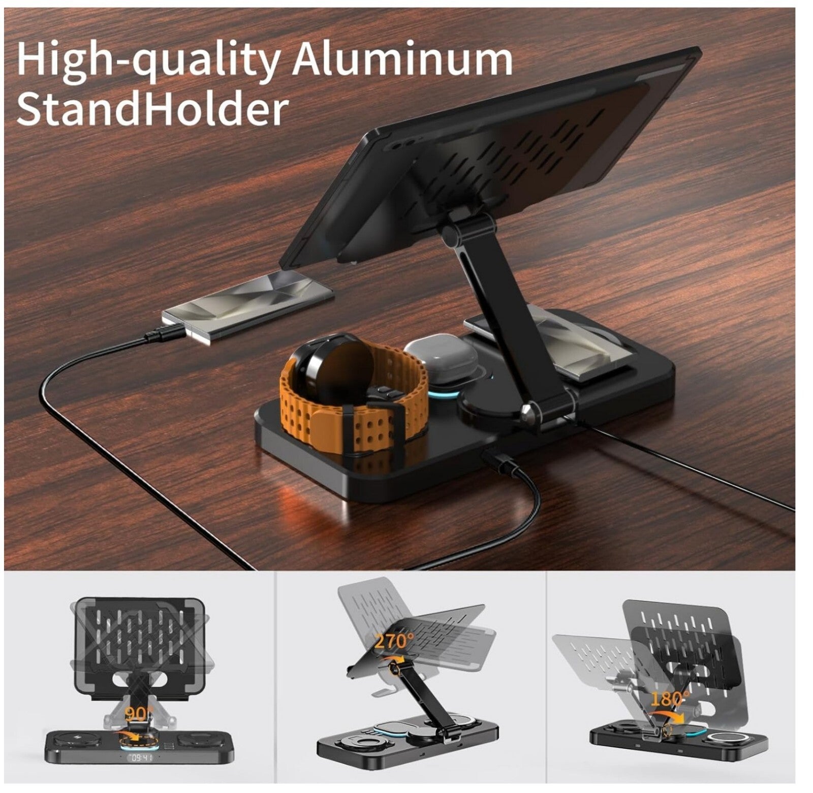 6-in-1 Wireless Ladestation für Galaxy S25/S24/Watch Ultra/7/6/Buds 2 Pro, Faltb