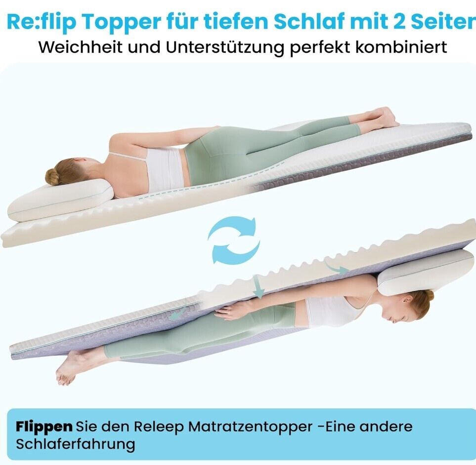 Topper 160x200cm - 7,5cm Höhe Zwei Härtegrade H3&H4 Memory Foam Matratzen Topper