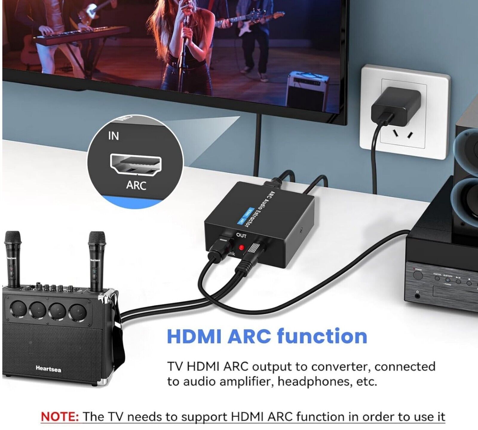 HDMI ARC Adapter 192kHz Audio Extractor Optisch 3,5mm DAC Schwarz