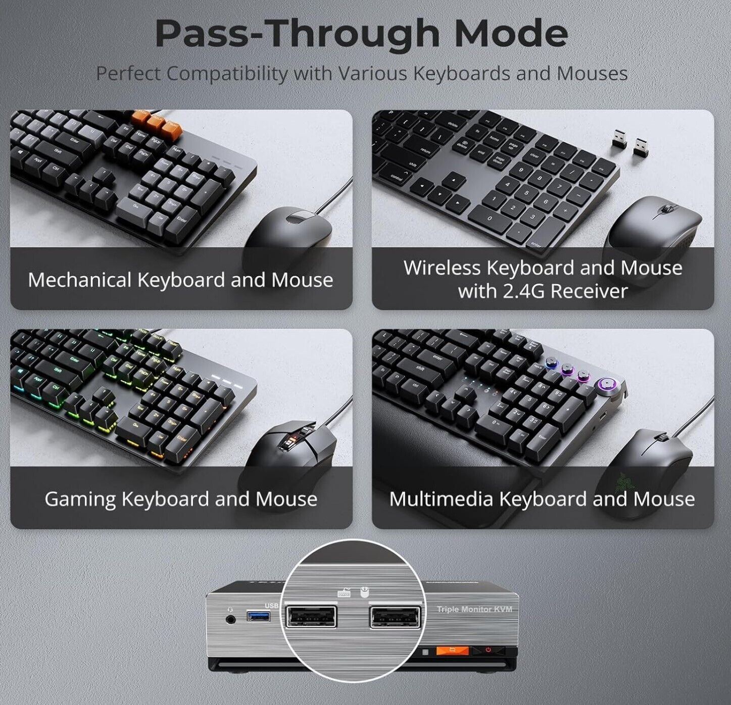 4K@60Hz  2K@60Hz/120 Hz KVM Switch 2 PC 3 Monitor, USB 3.0 2 Port EDID