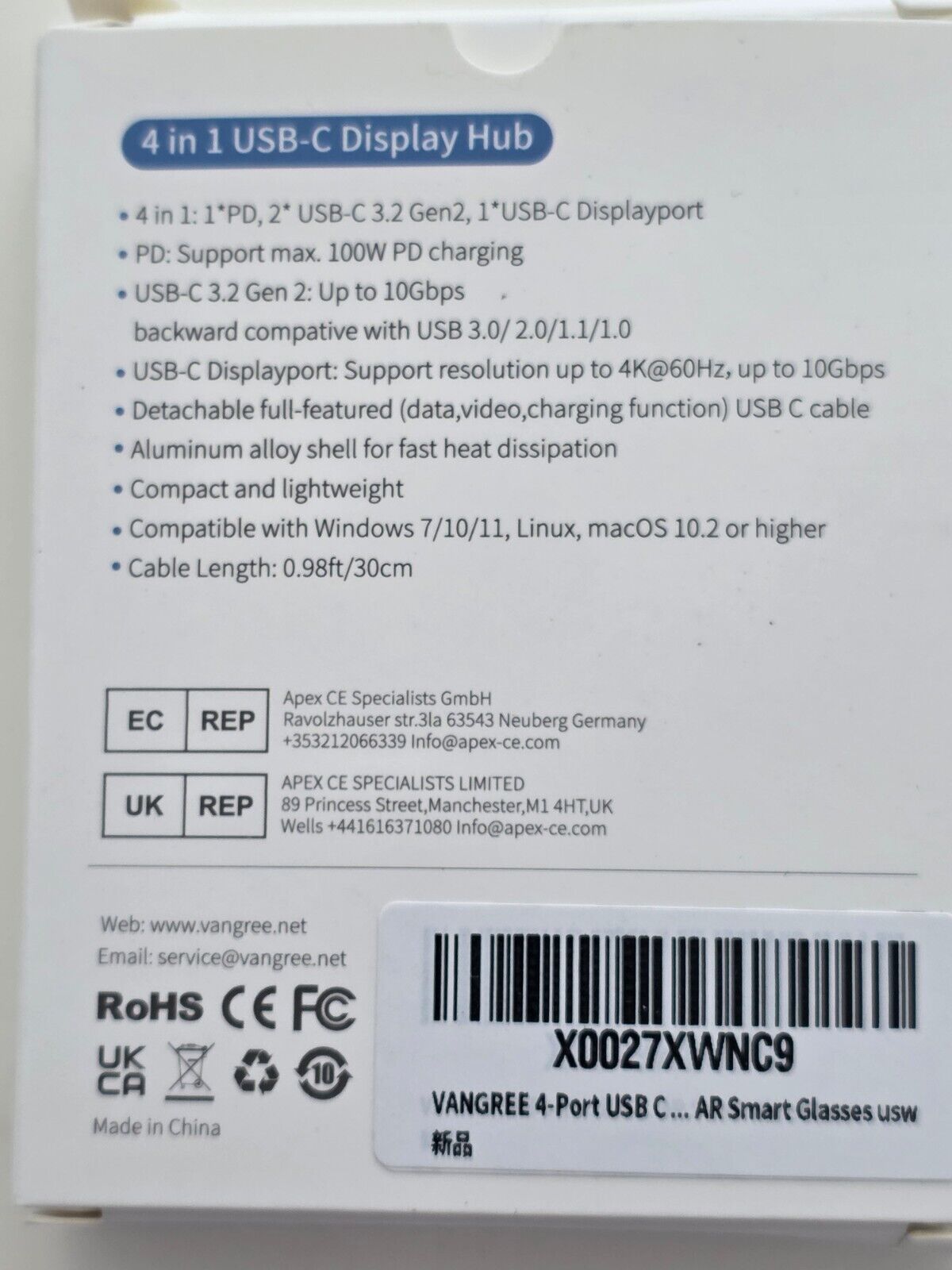 USB C Hub 4-Port 4K@60Hz 100W PD 10Gbps
