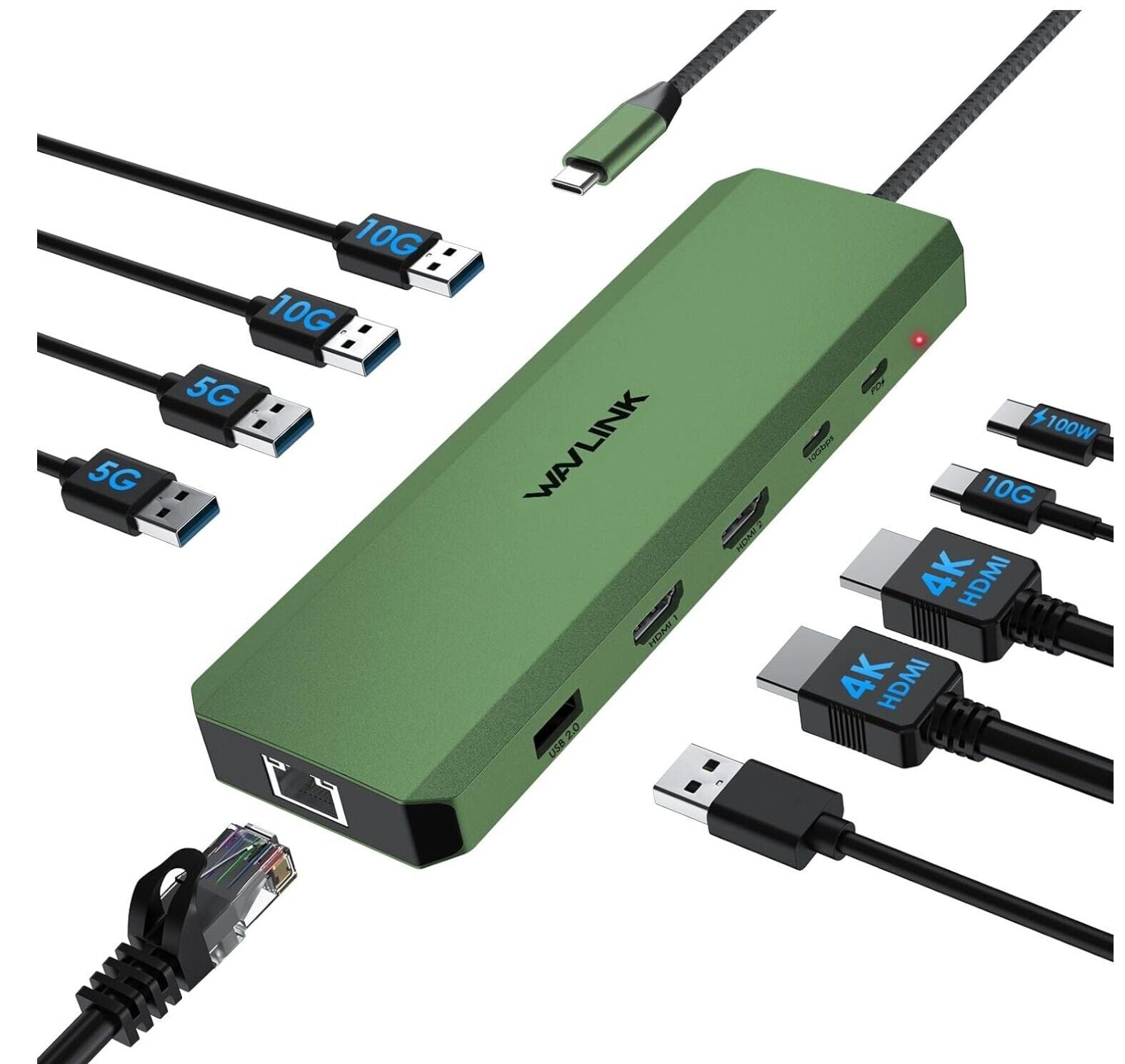 WAVLINK Laptop-Dockingstation, 10 G, USB-C-Hub, mit Dual-HDMI, 100 W PD-In, 10 G