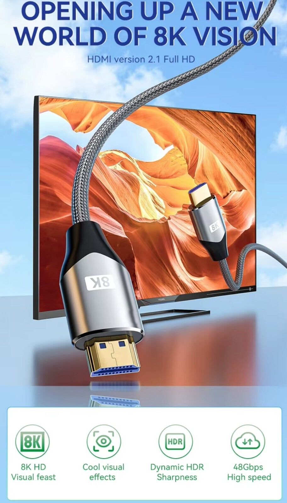8K HDMI 2.1 Kabel 8K@60Hz und 4K@120Hz für PS4 PS5 HDTV ARC