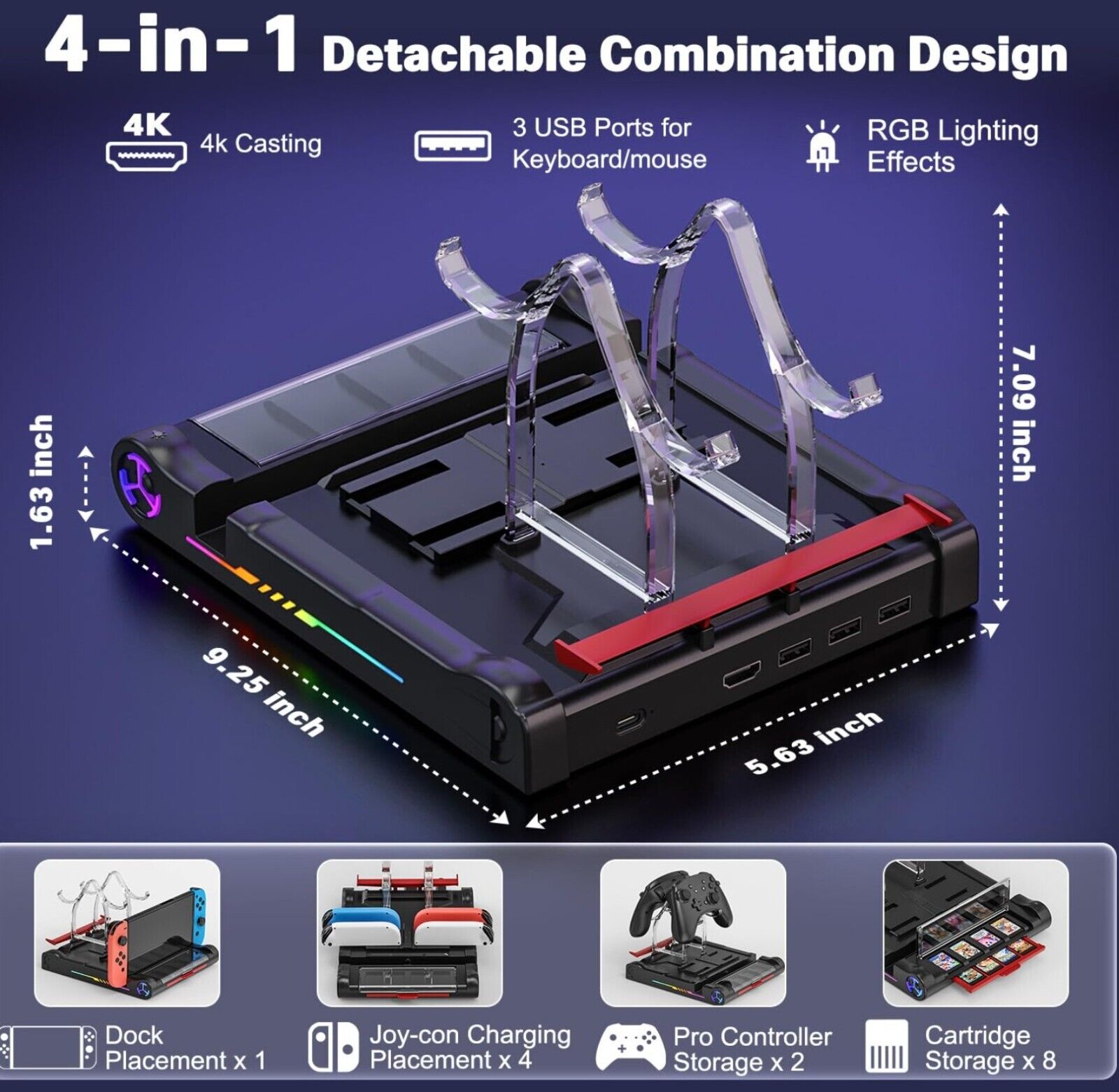 Switch Dock, 4K/1080P Kompatible Switch Ladestation, Switch Spieleaufbewahrung z