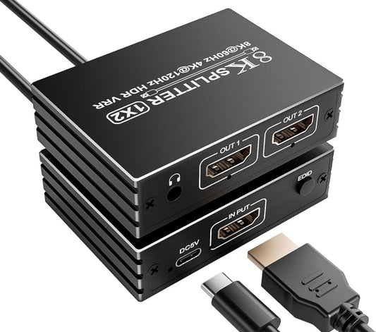 8K HDMI Splitter 1 in 2 Out - HDMI Verteiler 1 in 2 Out for Dual Monitor Mirror
