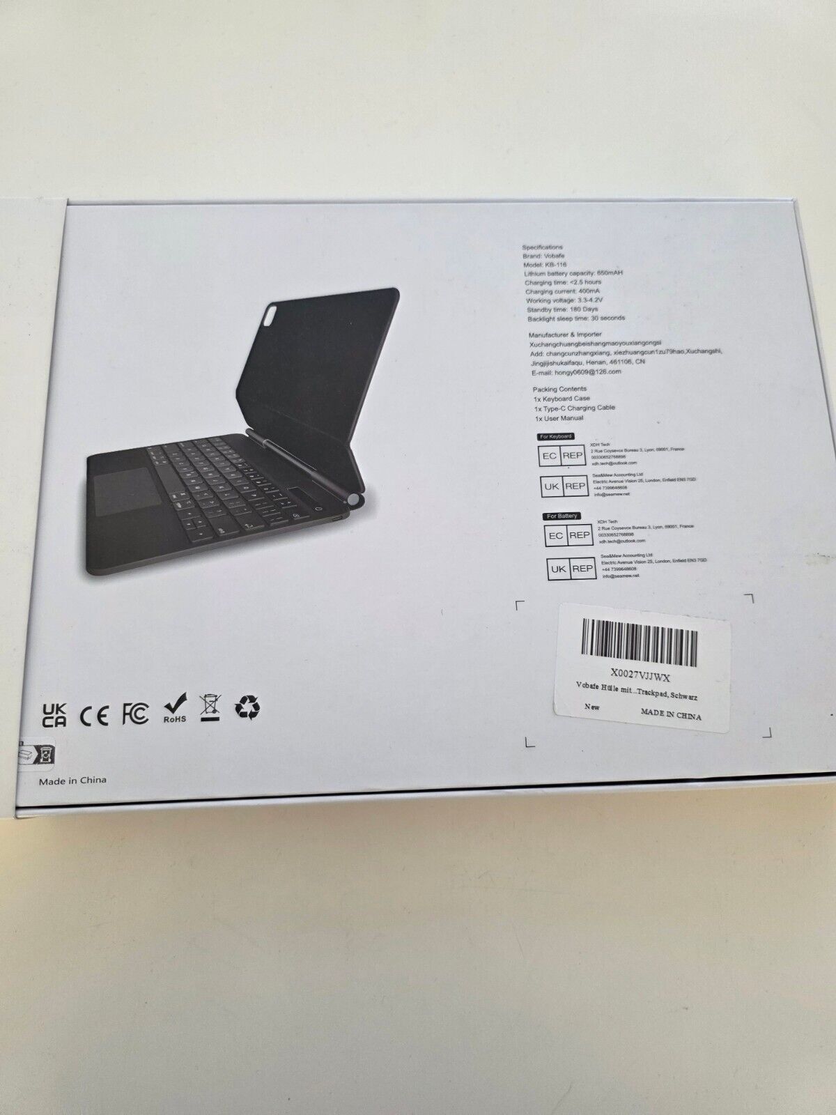 Tastatur Hülle iPad Air 11 M3 2025/M2 2024, Pro 11 M4, Schwarz