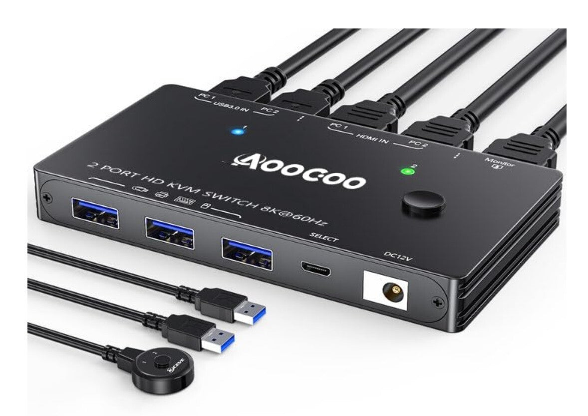8K HDMI KVM Switch 2 PC 1 Monitor USB3.0 mit Fernbedienung
