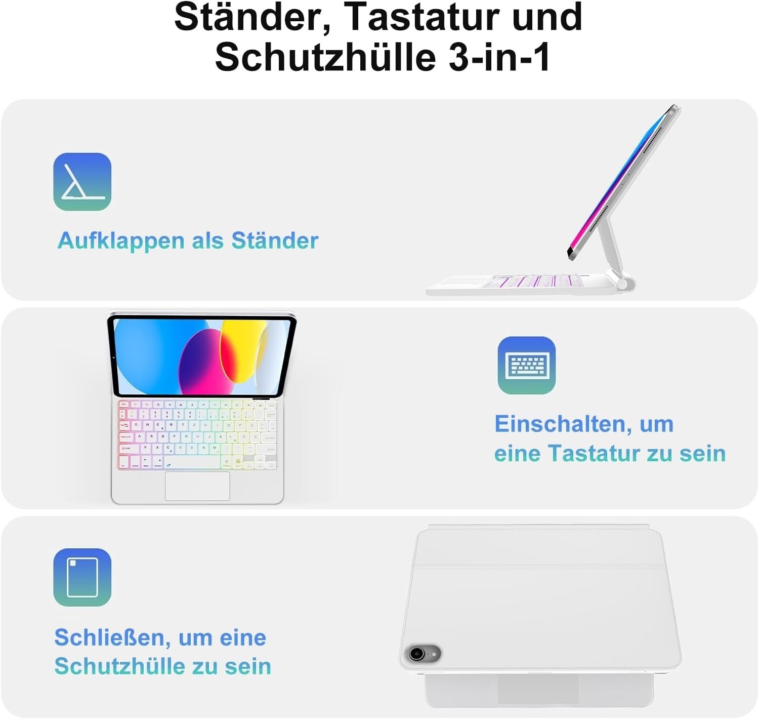 Magic Tastatur iPad A16 11" 2025/10.9" 2022 QWERTZ Touchpad Weiß