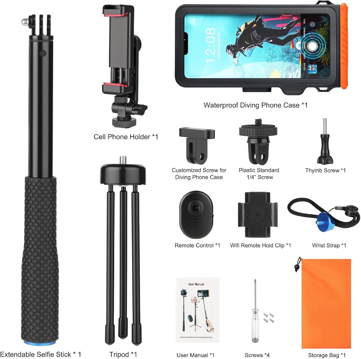 Wasserdichter Selfie-Stick mit Handyhülle für Unterwasseraufnahmen