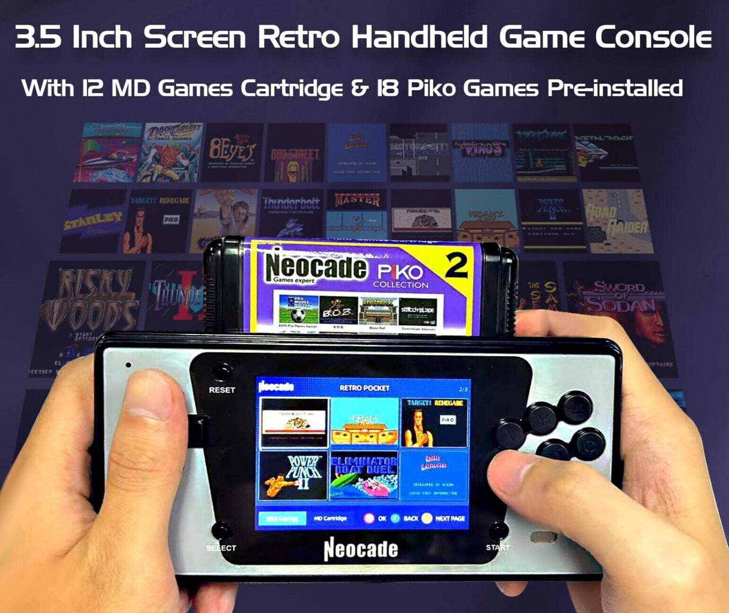 Retro-Handheld Mega Drive 3,5" LCD 12 MD + 18 NES Games