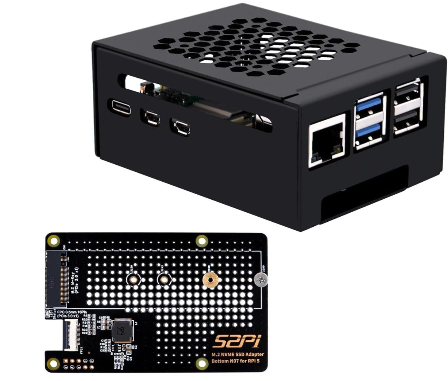 GeeekPi Metal Gehäuse mit N07 M.2 NVMe SSD Pip PCIe Peripheral Board Bottom für
