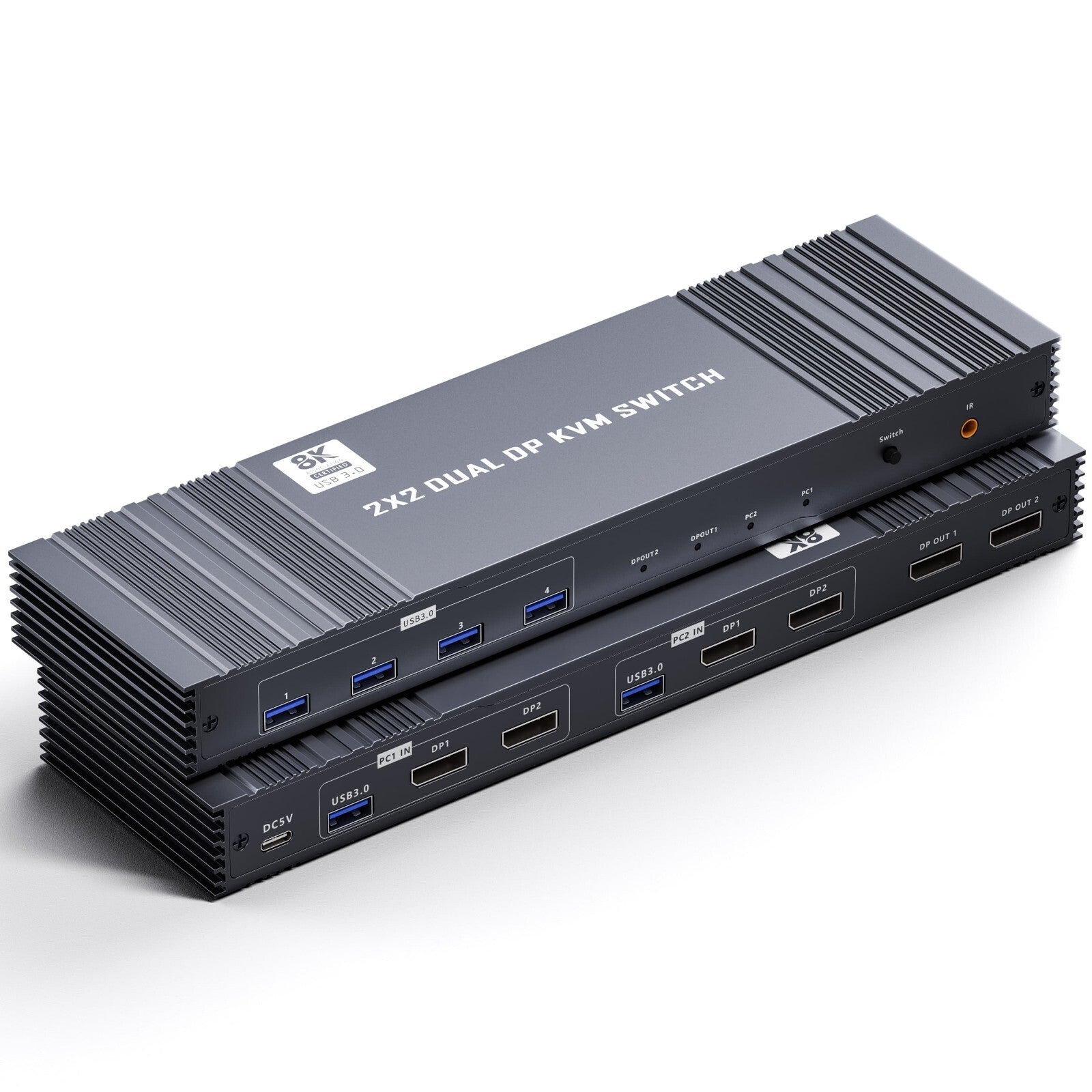 8K Dual DP KVM-Switch 8K@60Hz 4K@120/144Hz 1080P@165Hz 2 PCs 2 Monitore USB 3.0