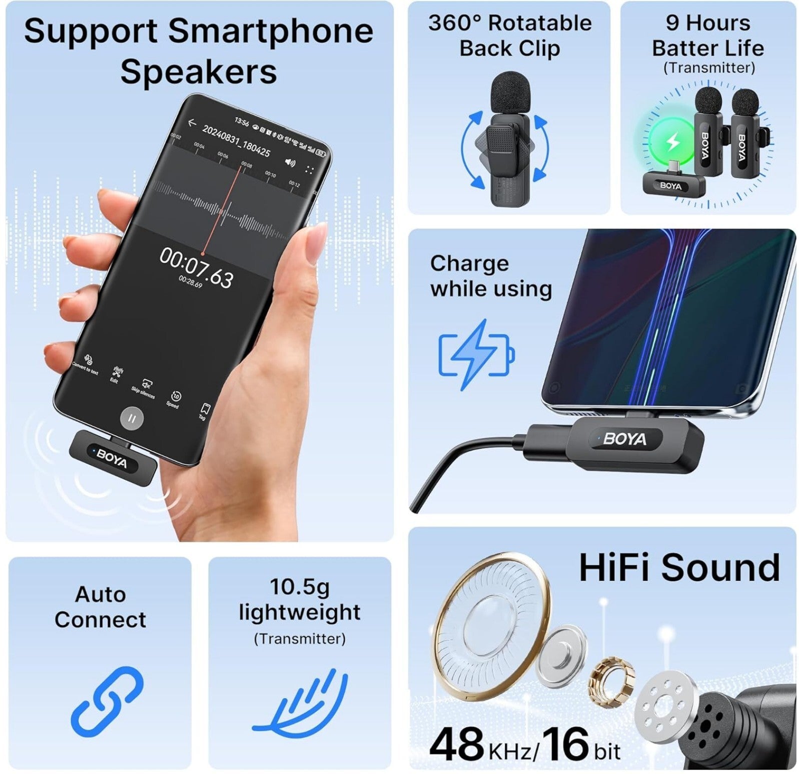Kabelloses USB-C Mikrofon 48kHz für iPhone Android Videoaufnahmen