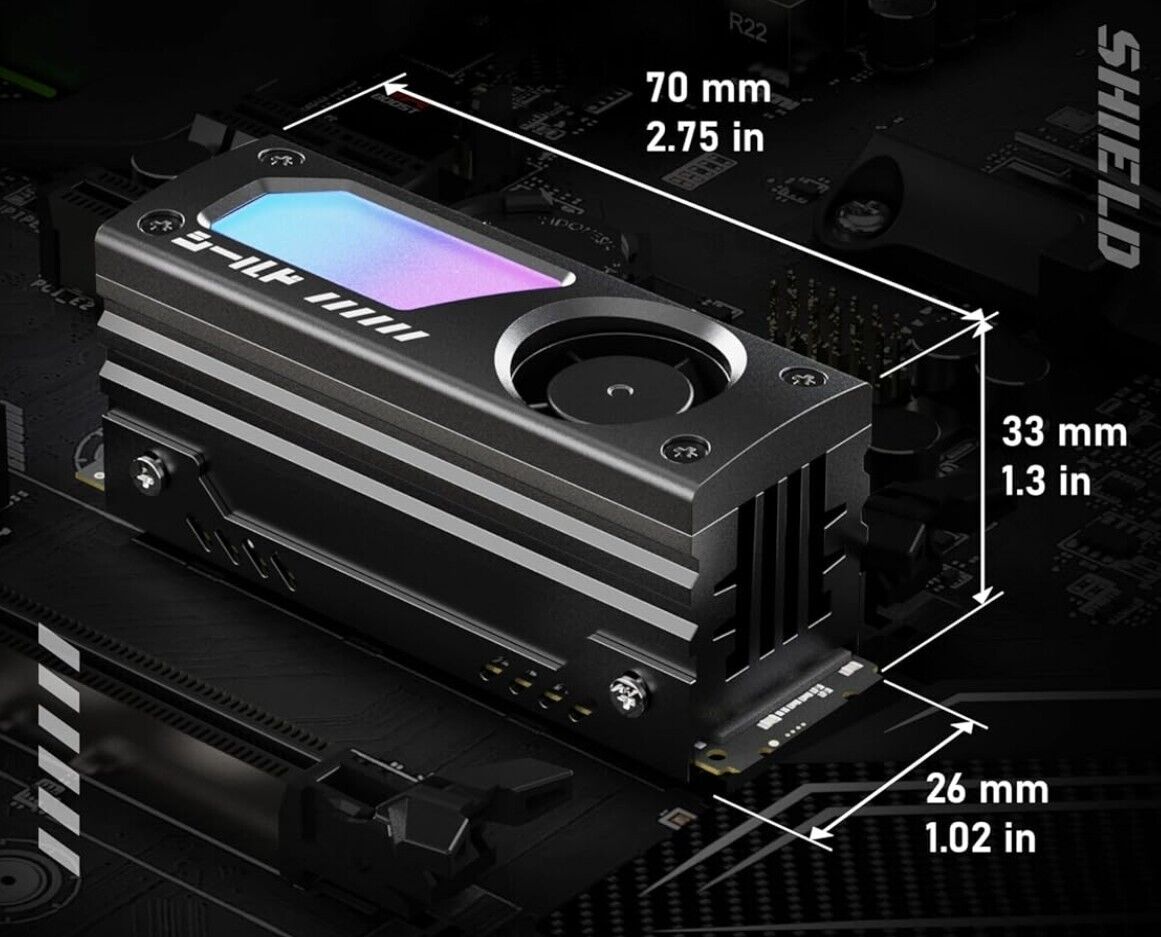 ARGB M.2 SSD-Kühler mit 20mm PWM-Lüfter, Premium-Aluminium-Design, 5V 3-Pin ARGB