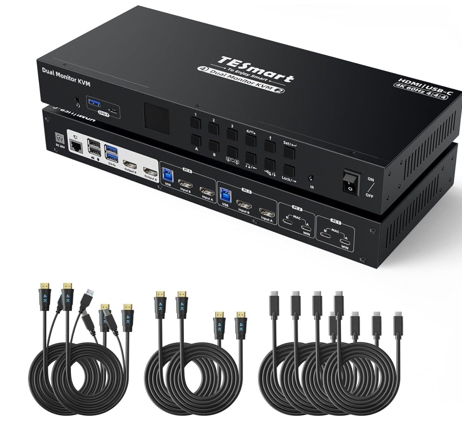 HDMI+USB-C MST KVM 4 PC 2 Monitore 1080P@240Hz/165Hz/144Hz/120Hz & 2560×1440@120