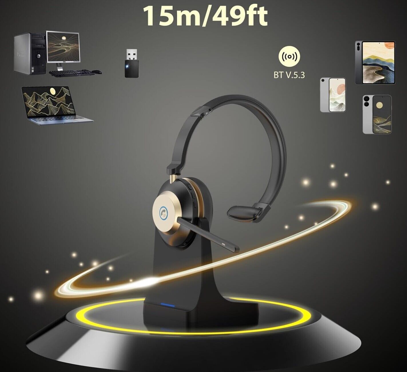 Kopfhörer Mit Mikrofon, Headset Mit Mikrofon 45Hrs,QCC Chip Headset Mit Mikrofon