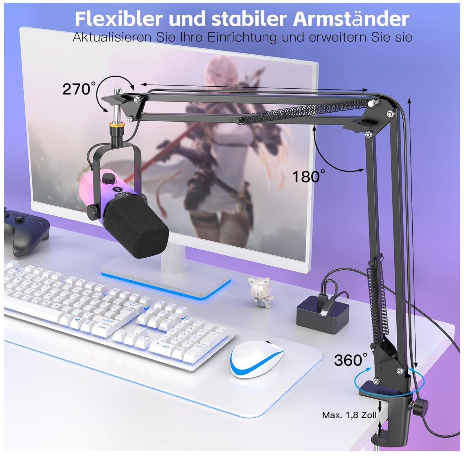 KD9S USB Mikrofon mit RGB, Boomarm, Nierencharakteristik für PC, Handy, PS5 – Id