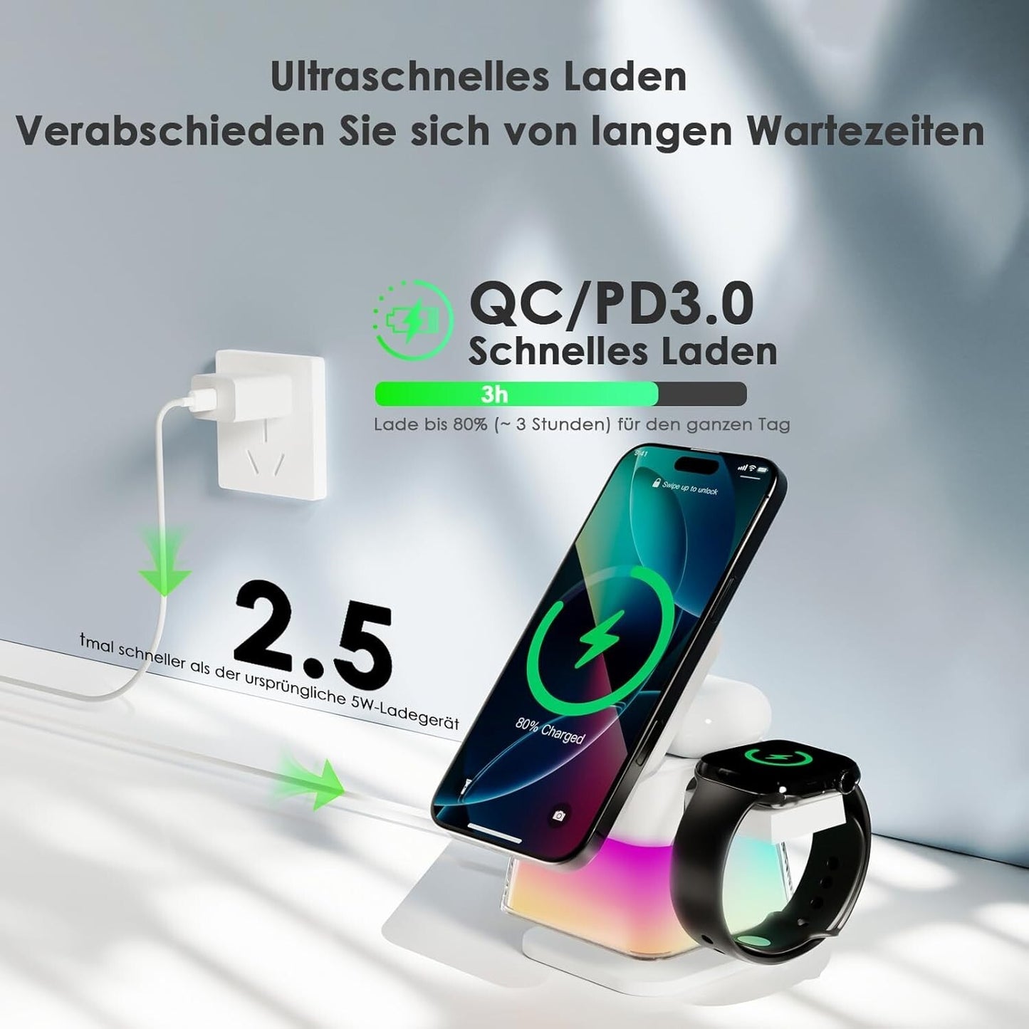 Wireless Charger 15W für iPhone Watch AirPods
