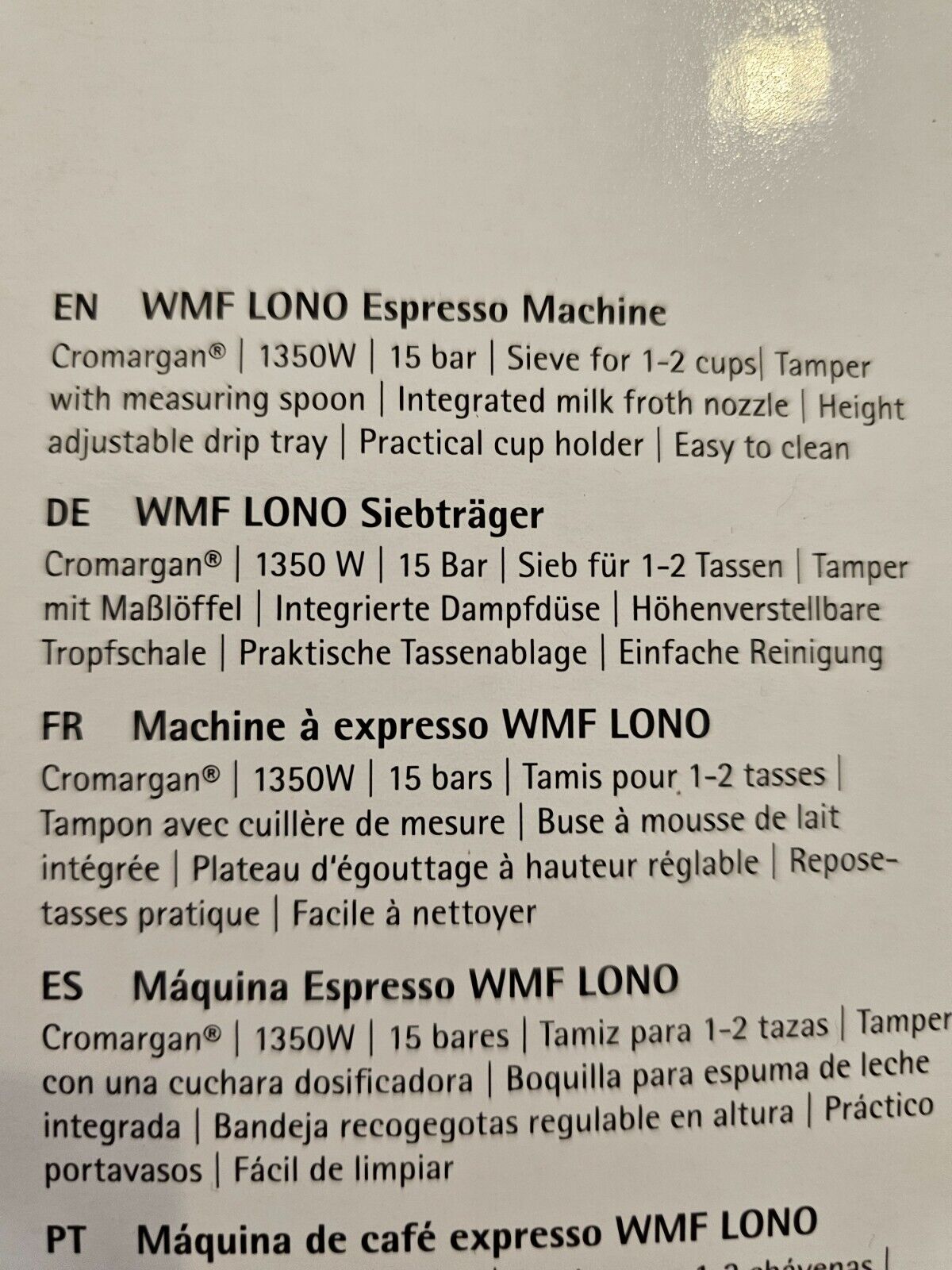 WMF Lono Espressomaschine Siebträger 1350 Watt, Siebträgermaschine, 2 Einsätze,