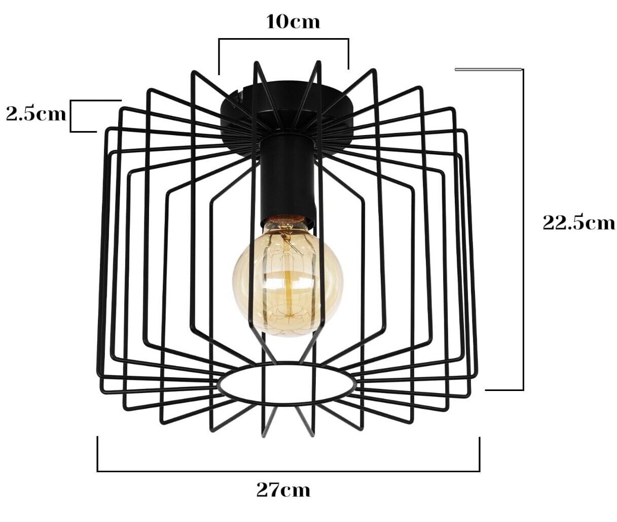 Deckenleuchte Vintage Deckenlampe Schwarz: Retro Metall Flurlampe Käfig E27 Wohn