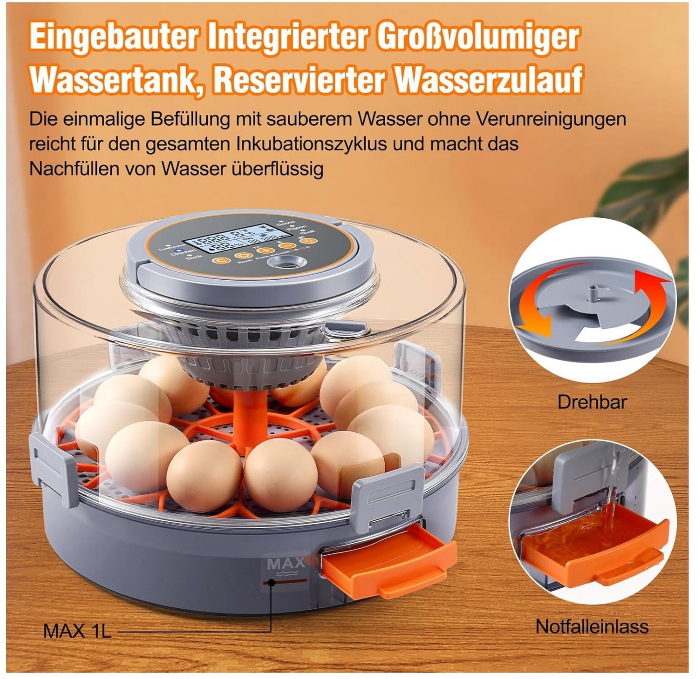 Brutautomat 12 Eier Vollautomatisch Temperatur Feuchtigkeitskontrolle