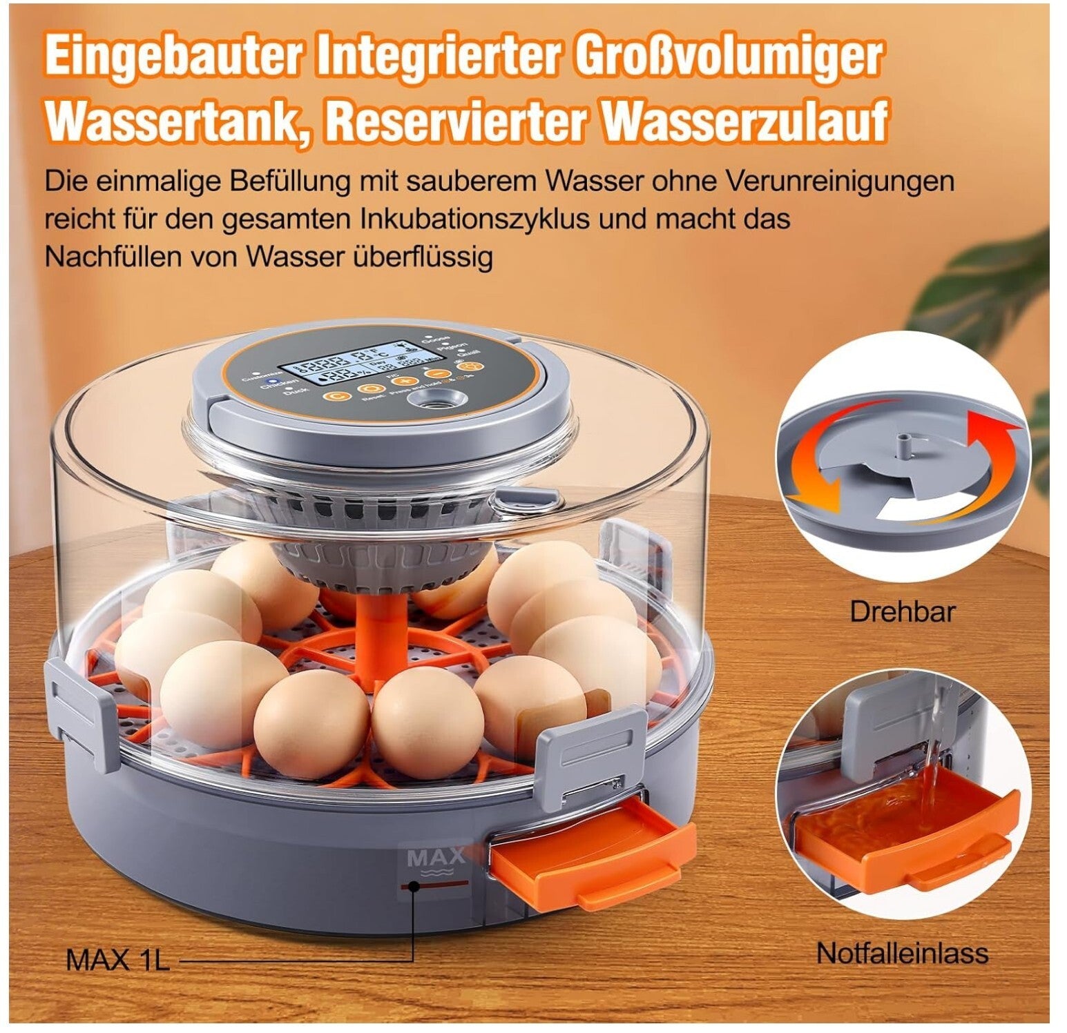 Brutautomat 12 Eier Vollautomatisch Temperatur Feuchtigkeitskontrolle