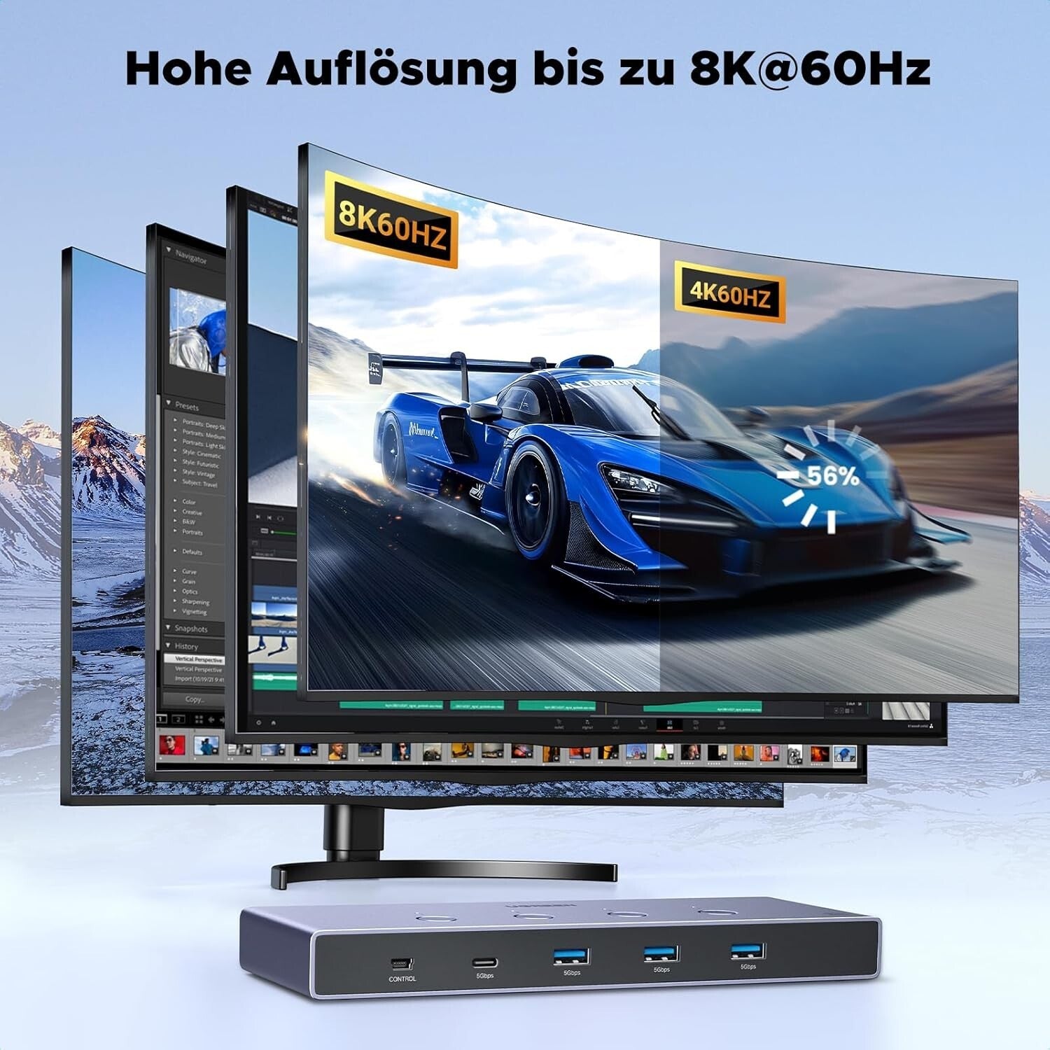 HDMI 2.1 KVM Switch 8K@60Hz 4K@240Hz/120Hz 4 Ports USB 3.0 für 2 PCs 1 Monitor