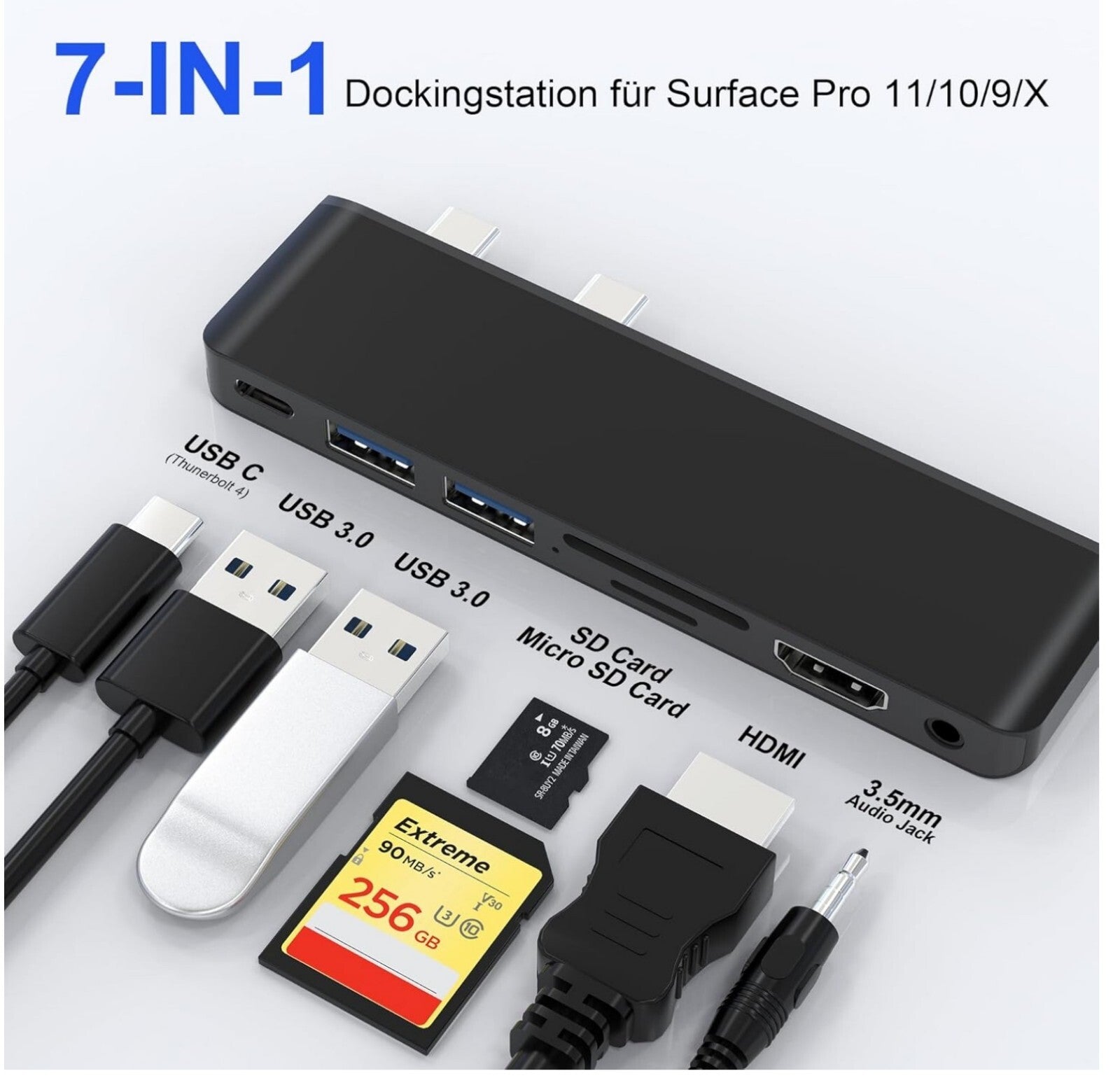 7-in-1 Surface Pro 11/10/9/X Hub 8K Thunderbolt 4K HDMI