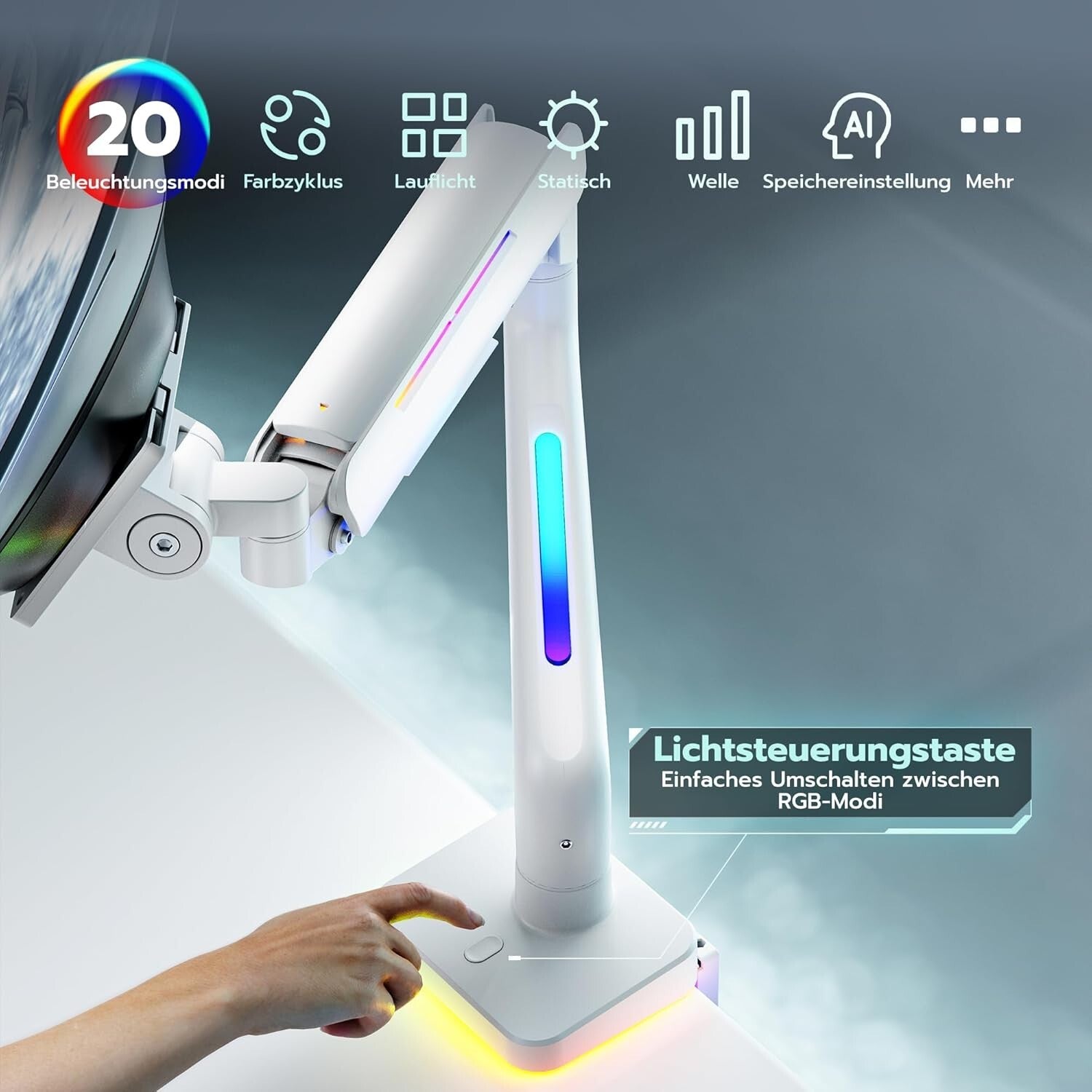 Ergonomische RGB Monitor Halterung Weiß 17-49 Zoll VESA 75/100 20kg