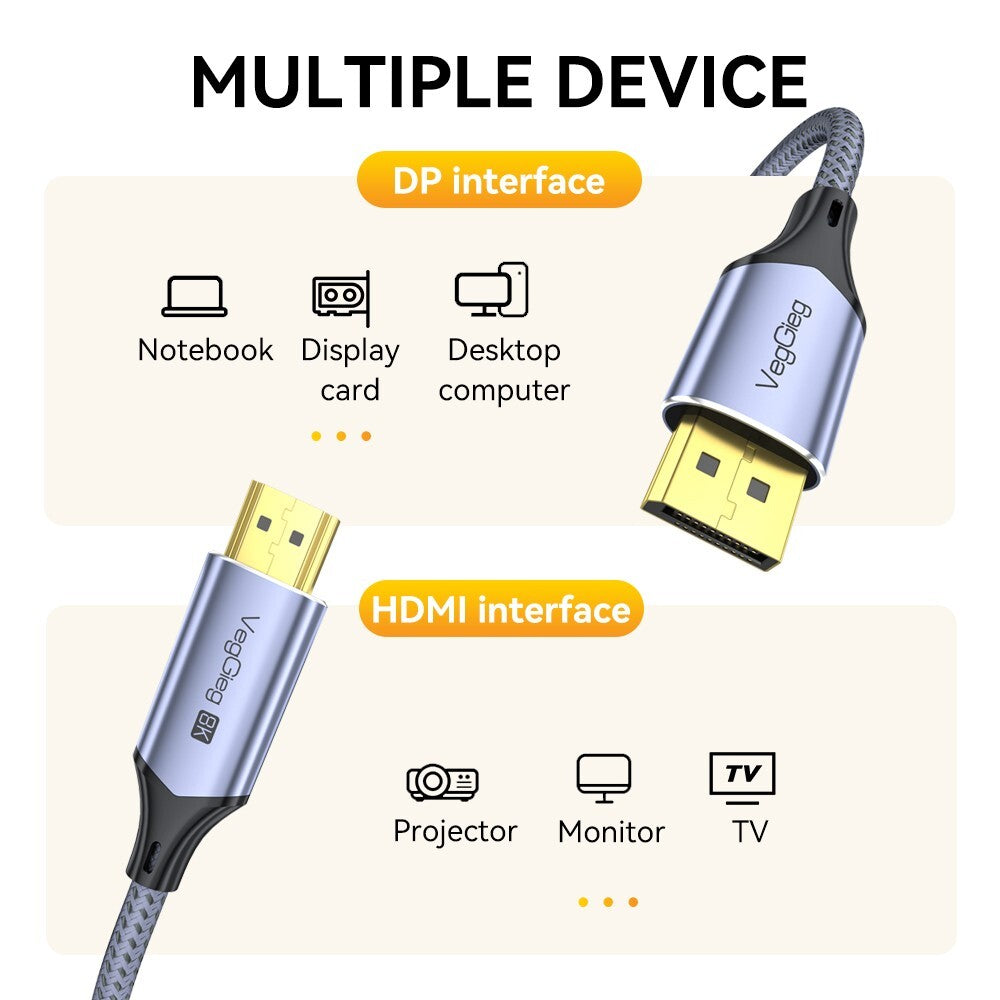 8K DisplayPort 1.4 zu HDMI 2.1 Kabel 2 Meter Aluminium HDTV für Laptop TV Kamera