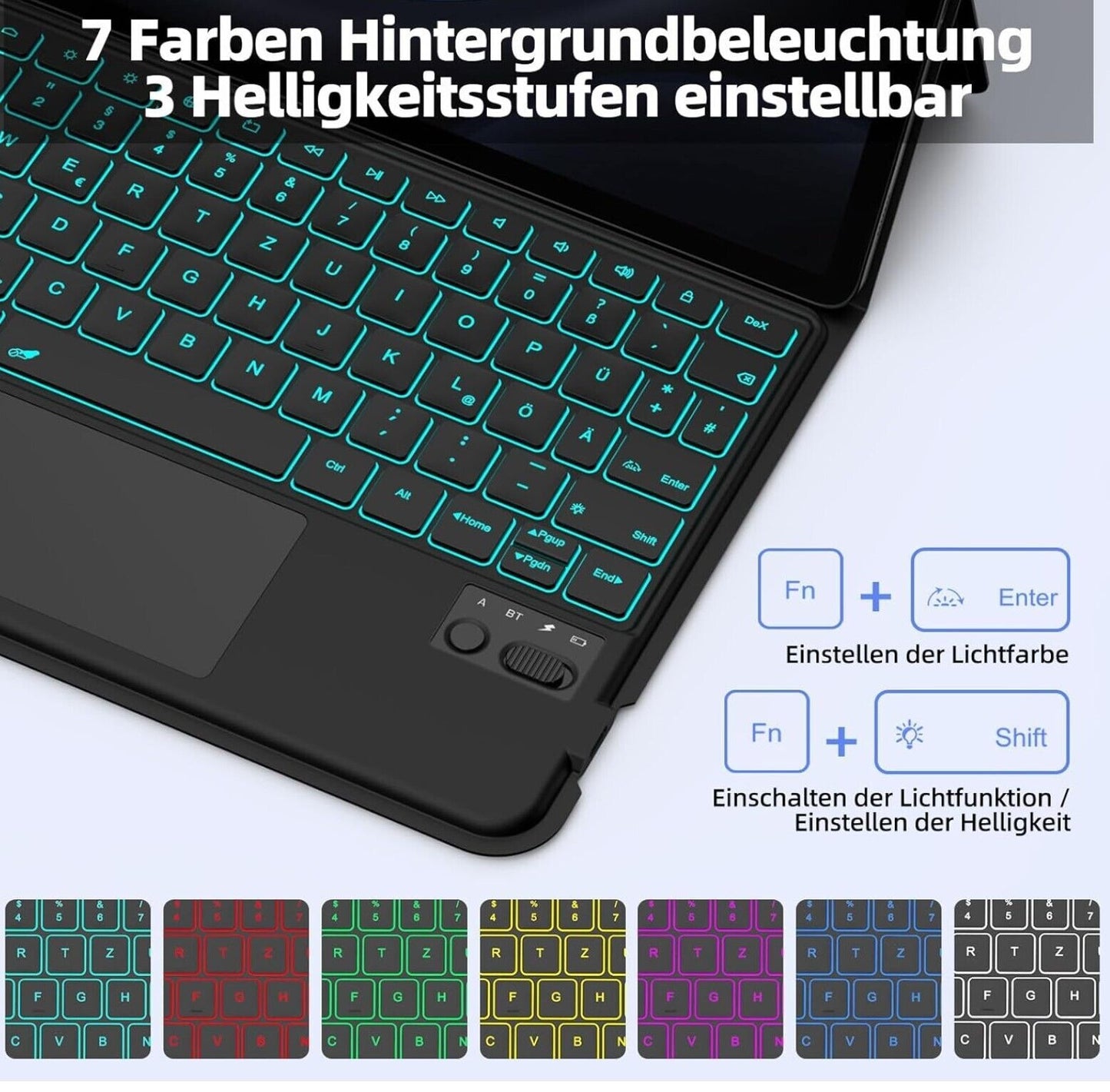 für Samsung Galaxy Tab S9 FE Tastatur Hülle, Hoch/Querformat, QWERTZ-Layout Bele