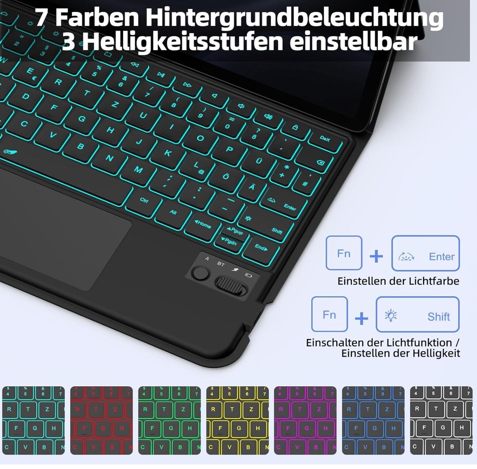 für Samsung Galaxy Tab S9 FE Tastatur Hülle, Hoch/Querformat, QWERTZ-Layout Bele