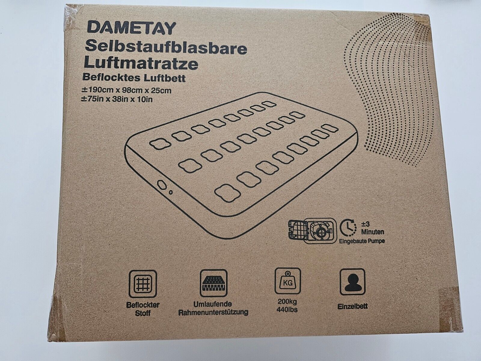 98 x 190 cm Luftbett 1 Person, Kein Stecker benötigt, Dametay Selbstaufblasend