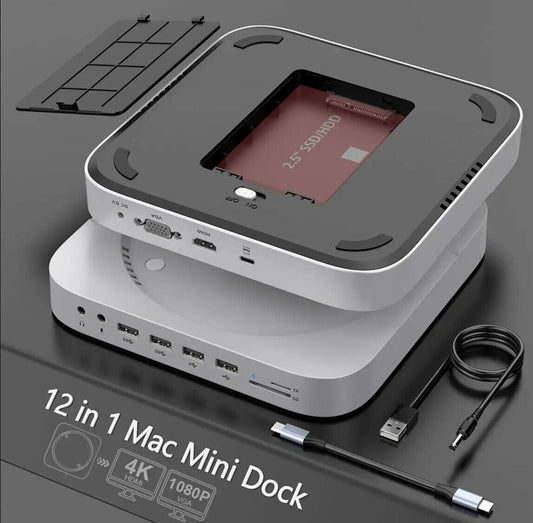 12-in-1 Typ C Hub mit Festplattengehäuse SD-/TF-Speicherkartenleser für Mac Mini