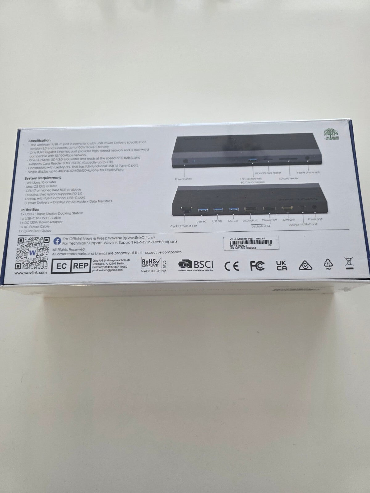 WAVLINK USB-C Docking Station 130W Triple Display HDMI DP Ethernet