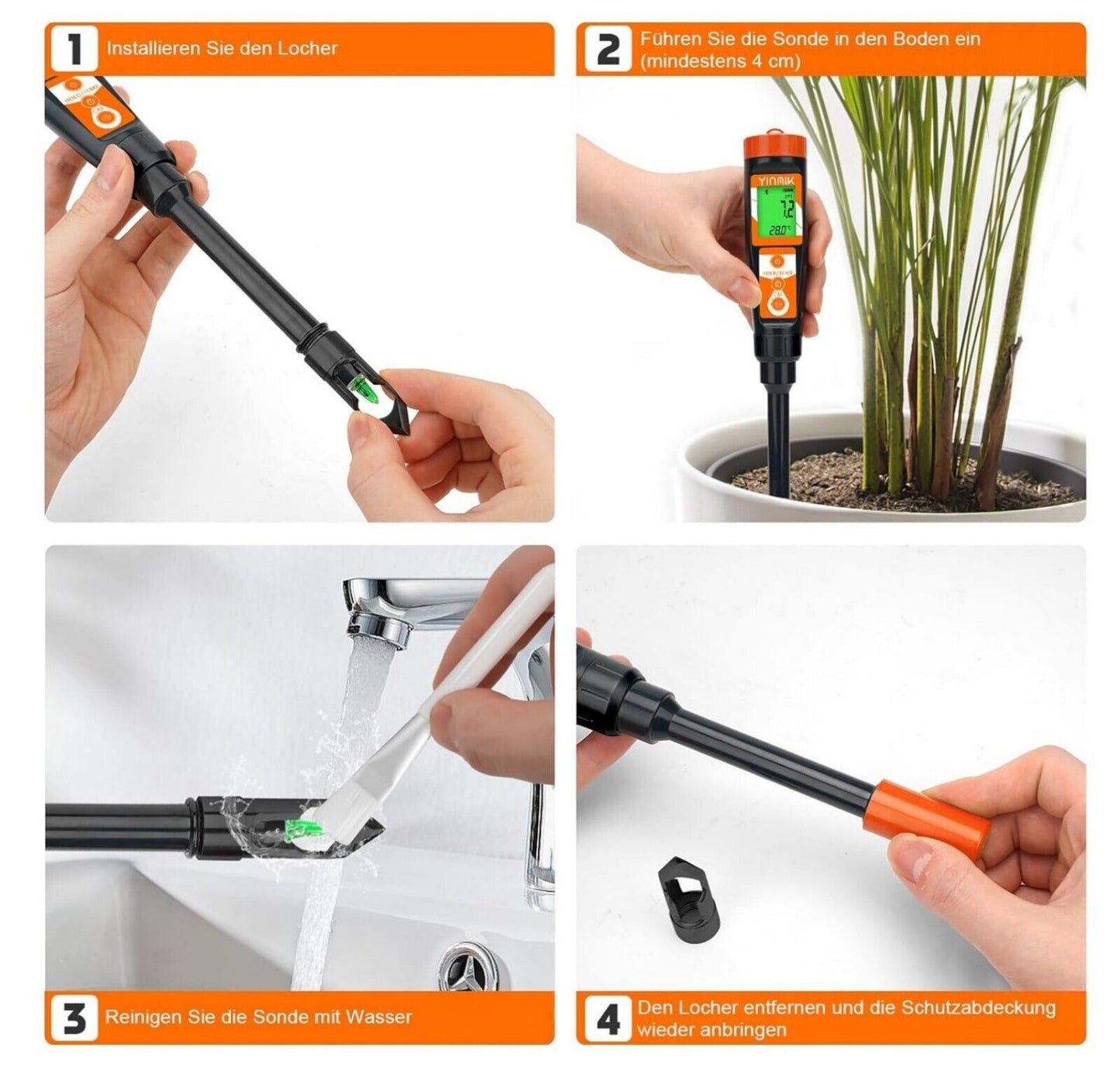 Digitales pH Messgerät Erde & Wasser Boden Tester 11 Zoll