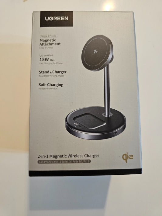 UGREEN MagFlow Qi2 15W iPhone Ladestation, 2 in 1 kabelloses Ladegerät MagSafe-K