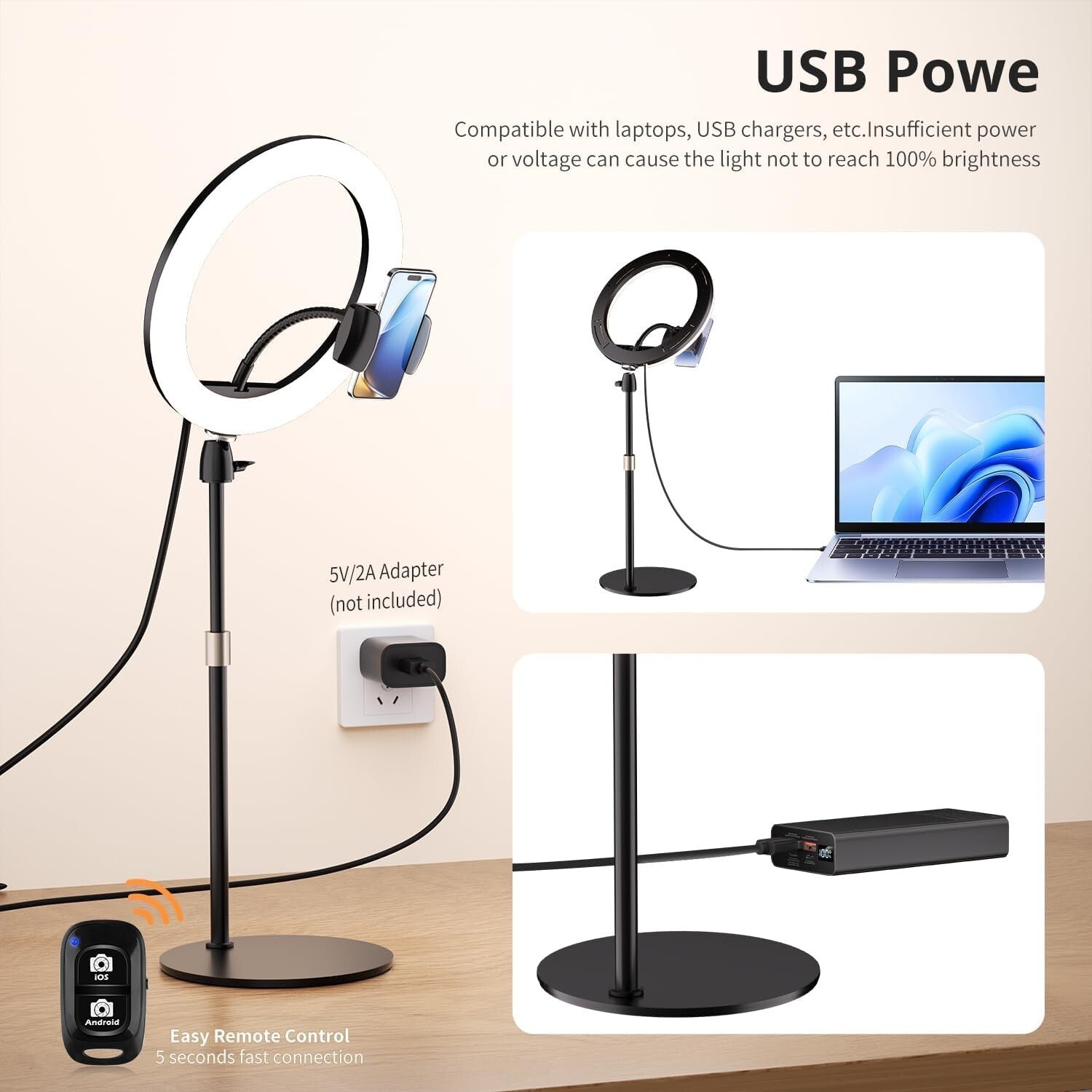 12" Ringlicht mit Stativ 3 Farben 10 Helligkeiten USB