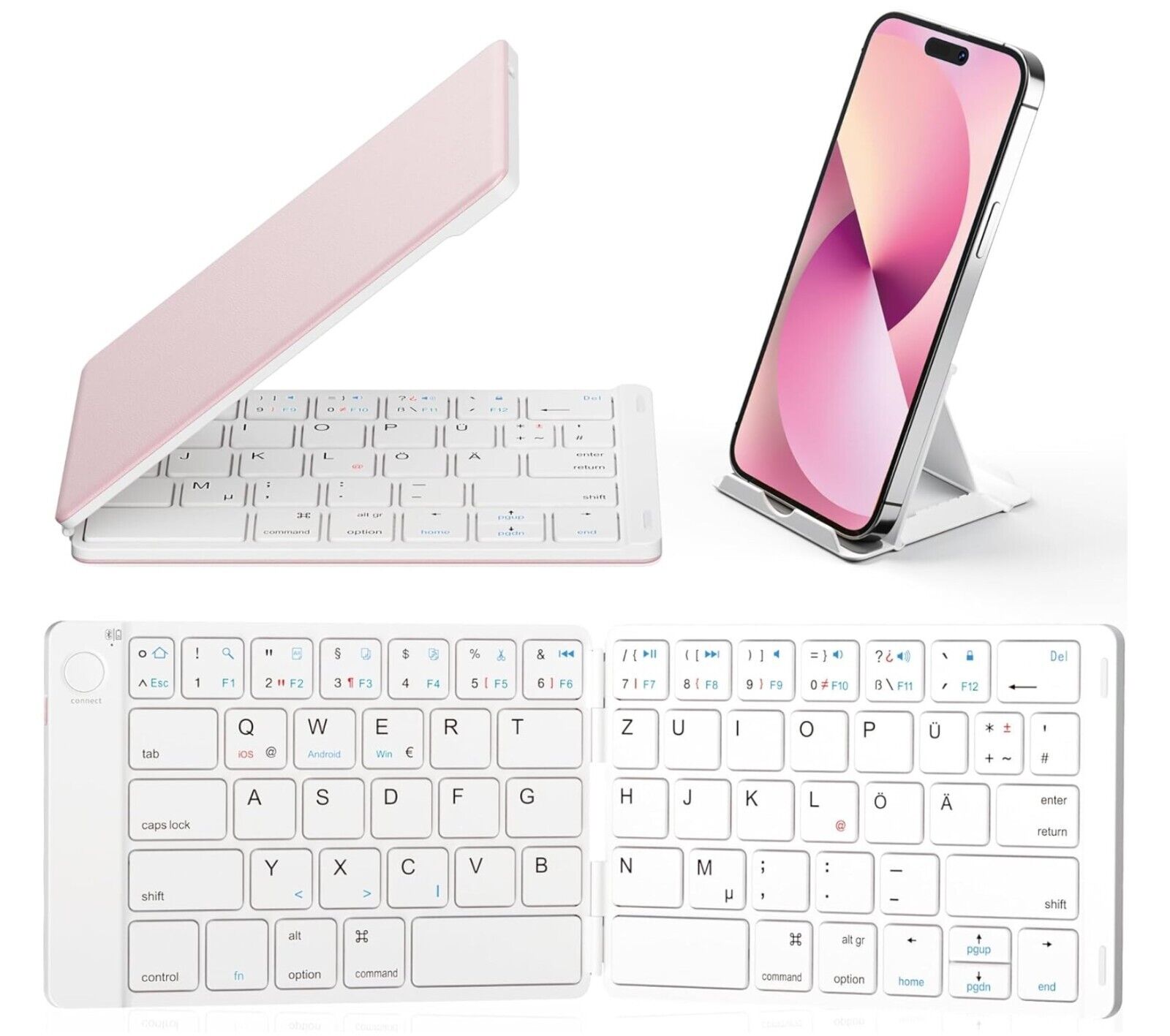 Faltbare Bluetooth Tastatur - Tragbare Drahtlose Tastatur mit Standhalter, Ultra