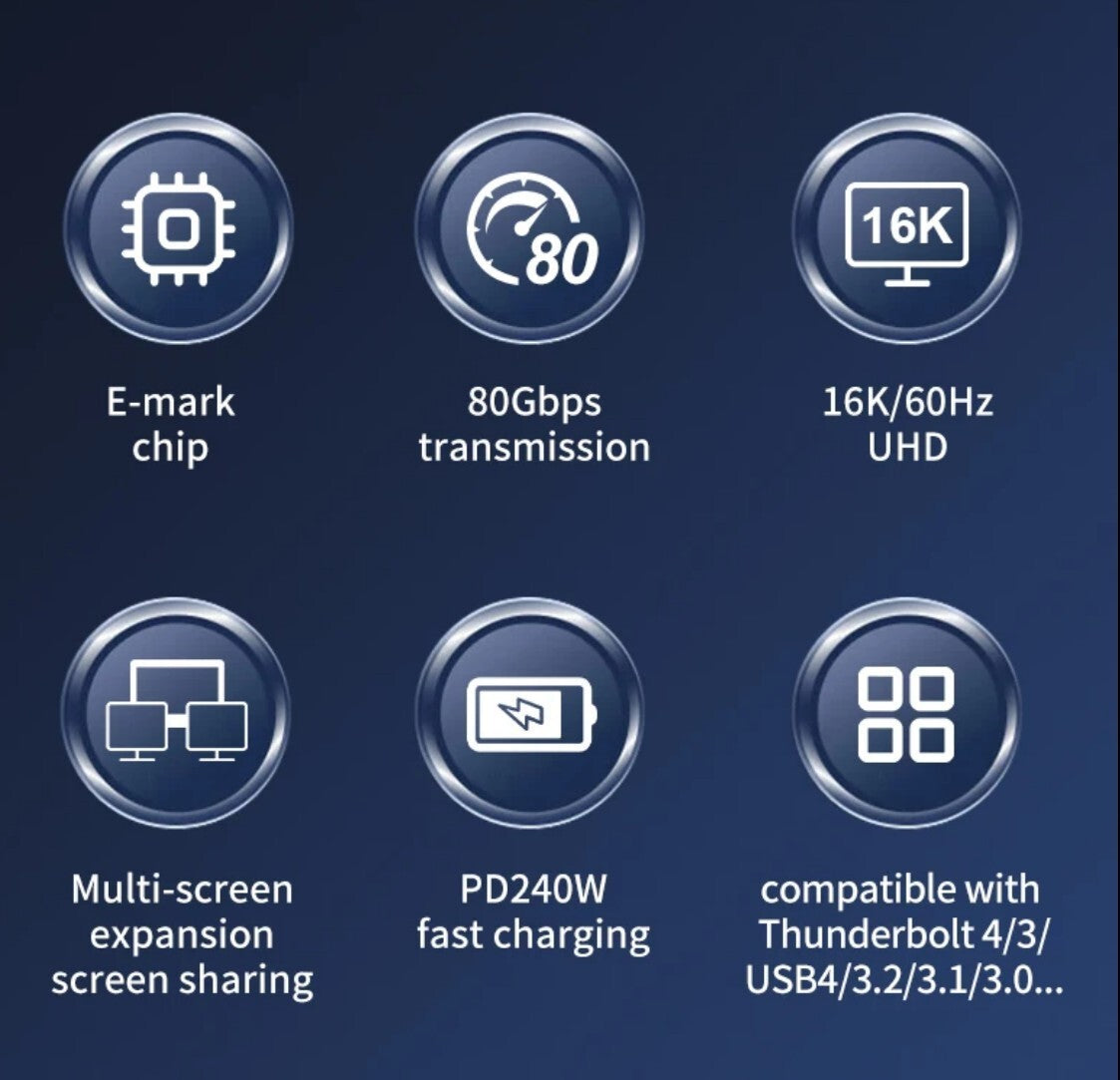 USB4  TBT5 Kabel 80Gbps 16K@60Hz 240W PD 2m Schwarz