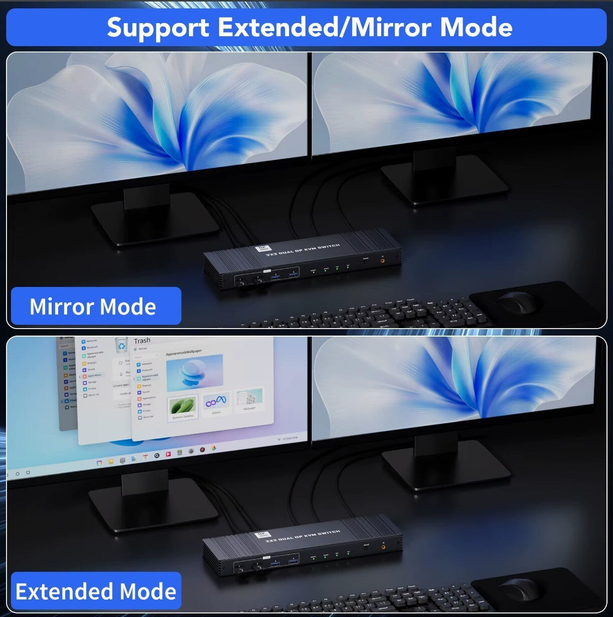 8K Dual DP KVM-Switch 8K@60Hz 4K@120/144Hz 1080P@165Hz 2 PCs 2 Monitore USB 3.0