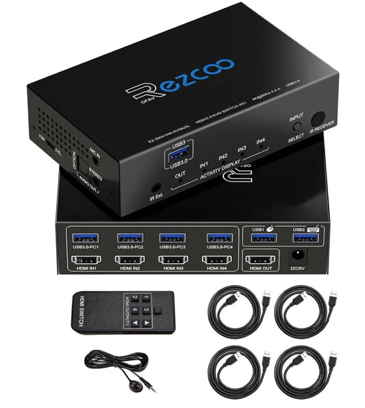 KVM Switch HDMI USB 3.0 4 Ports 4K 60Hz Hotkey 4 PCs an 1 Monitor