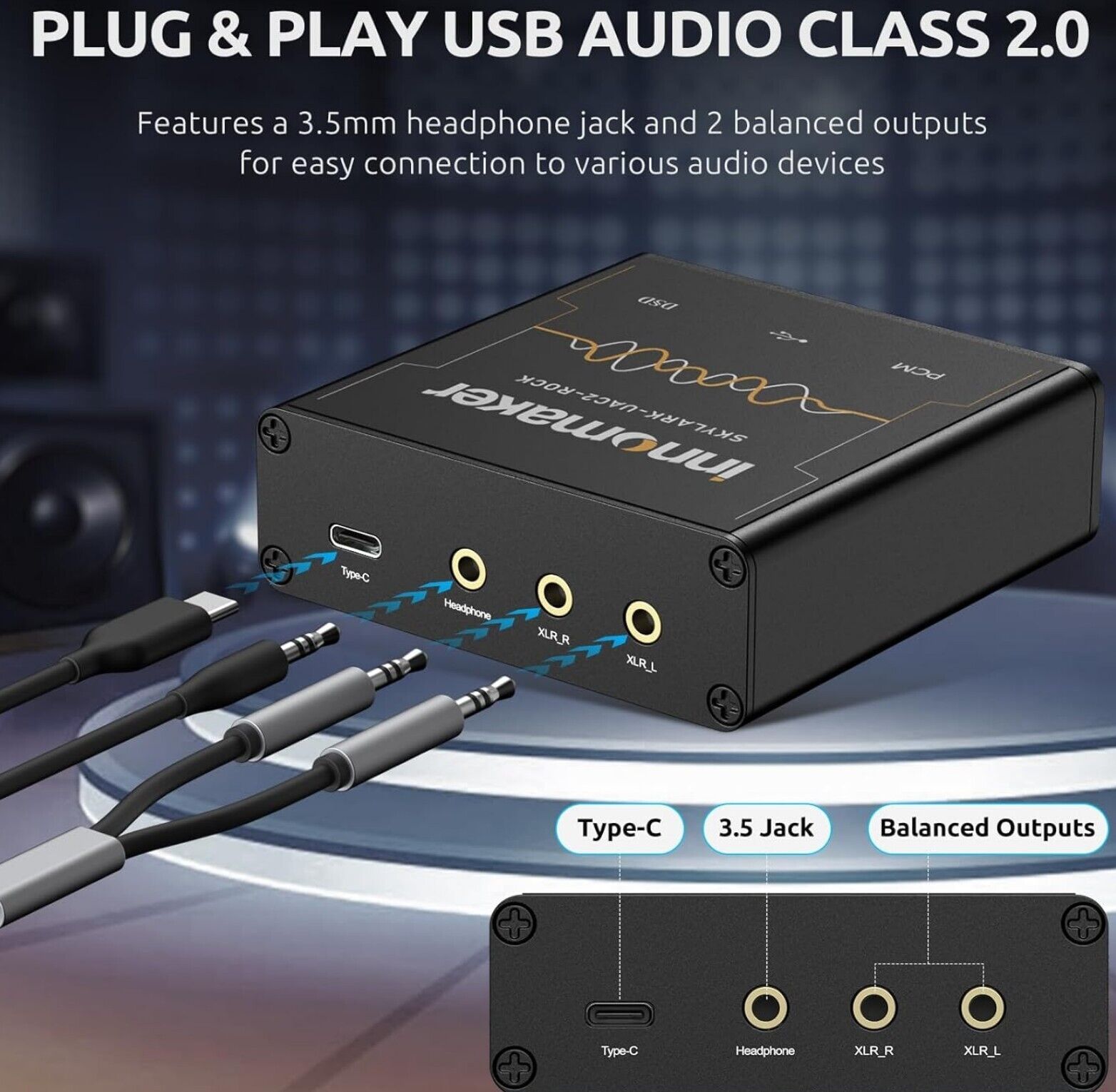 HIFI USB DAC ES9038Q2M 32Bit/768kHz DSD256, OLED